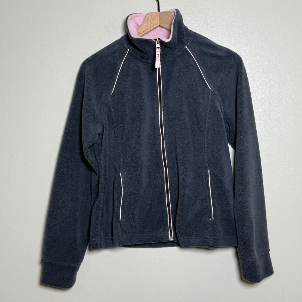 Tangerine Womens Fleece Full Zip Jacket Gray Pink Trim‎ Thumbholes Size M